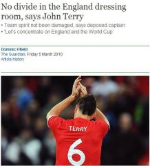 特里稱英格蘭更衣室沒分裂 希望人們忘記友妻門