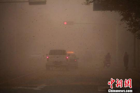 甘肅蘭州等地沙塵暴來襲寒潮大風卷起塵土