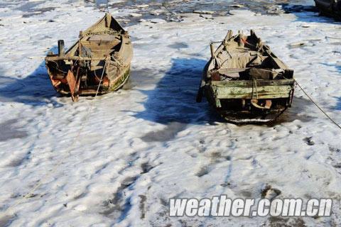 山東青島 膠州灣出現(xiàn)初生海冰
