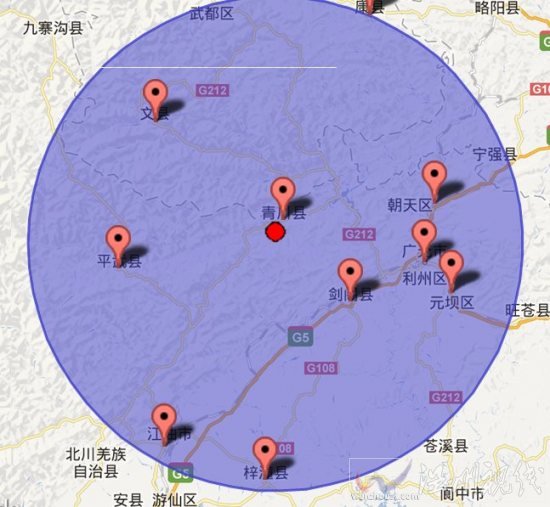 廣元地震震中位置圖
