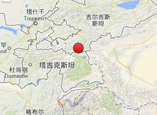 2014年1月25日吉爾吉斯坦地震震中示意圖