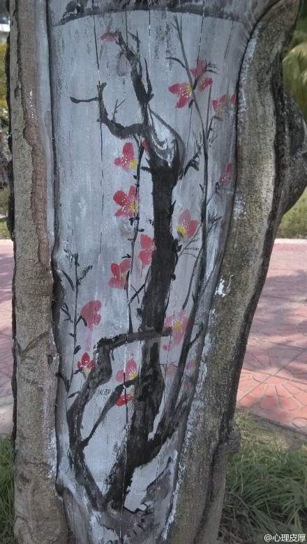 福建農林大學創意樹洞畫 為美麗的校園添色彩