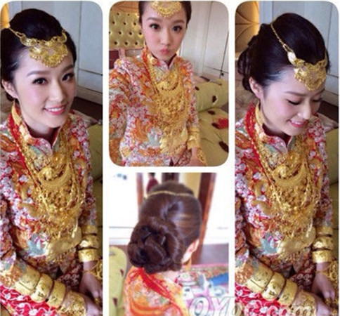 10新娘出嫁戴50只金鐲 首飾重10斤價值兩百萬