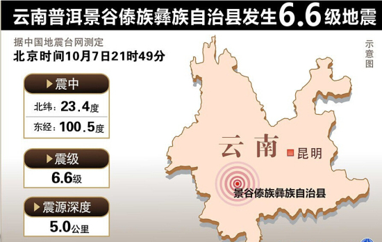10月7日晚云南普洱發(fā)生6.6集地震