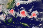 三臺風衛星云圖 臺風燦鴻、蓮花和浪卡三臺風起舞衛