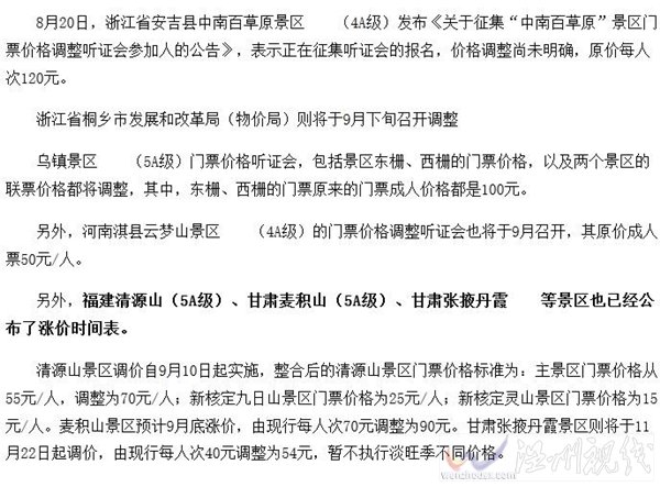 多個景區將漲價