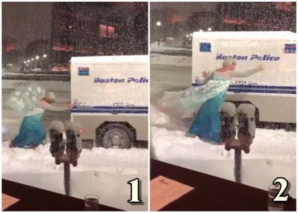 真人版冰雪奇緣！警用車卡在雪堆里 男“艾莎公主”神救援