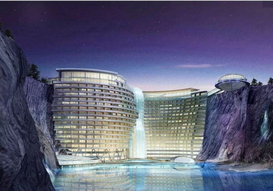 中國再造建筑奇跡 上海世茂深坑洲際酒店