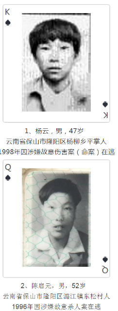 云南發撲克通緝令