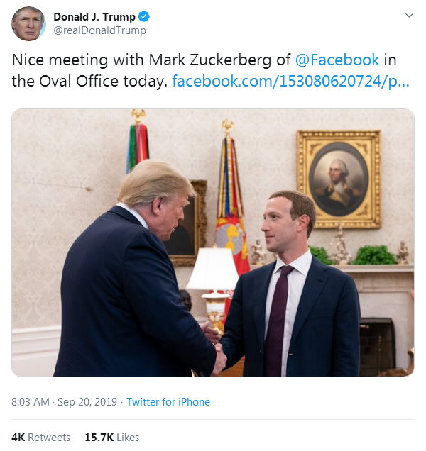特朗普會見扎克伯格