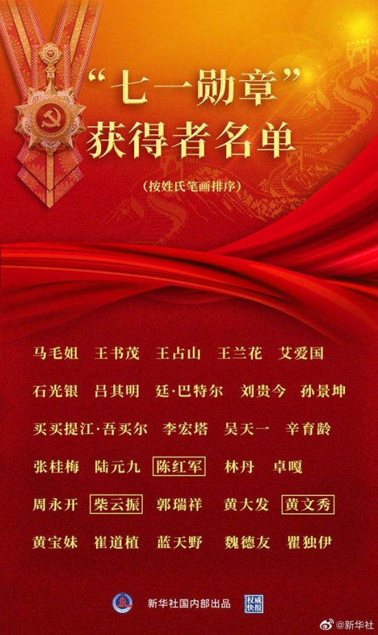 29名同志獲七一勛章