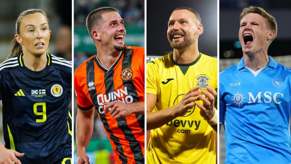 (從左到右)卡羅琳·威爾、鄧迪聯隊的馬克斯·沃特斯、希伯尼安隊的馬丁·博伊爾和那不勒斯隊的斯科特·麥克托米奈